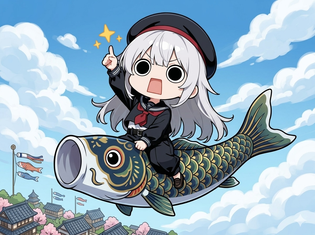 鯉のぼりを乗りこなしてしまいよったえらいこっちゃ嬢 | の人気AIイラスト・グラビア