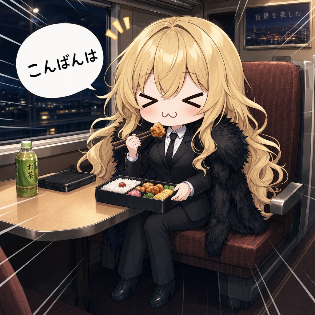 電車内で弁当とエリザベス