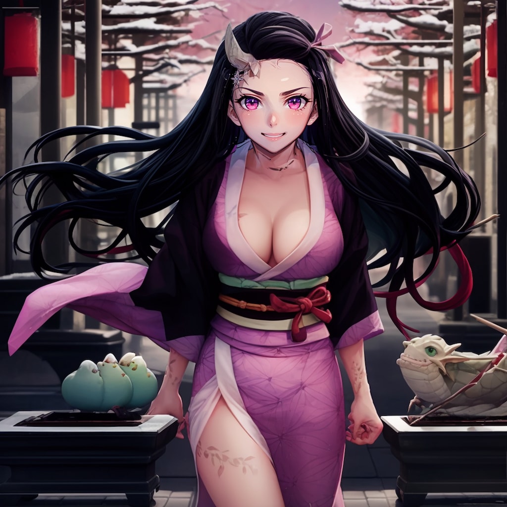 魅力溢れる美少女！鬼滅の刃の竈門禰󠄀豆子が神社で新年を迎える