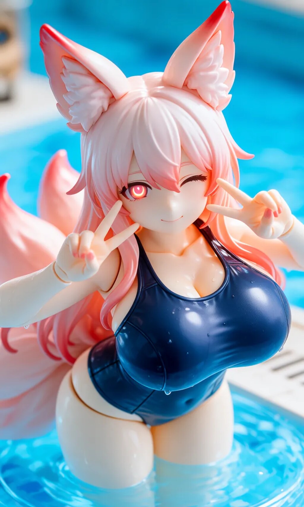 異世界制服少女達　スク水　九尾の狐  ご主人様？ 何処から見るですか？