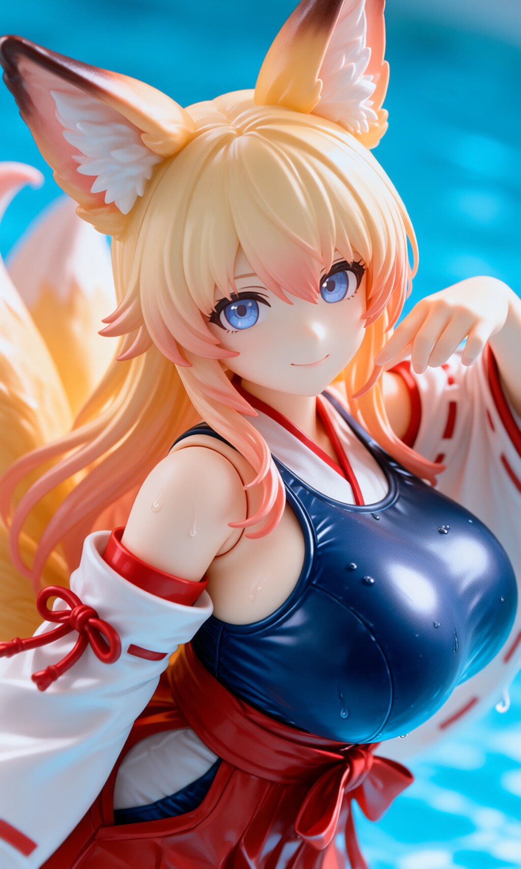 異世界制服少女達　スク水　九尾の狐  ご主人様？ 何処から見るですか？