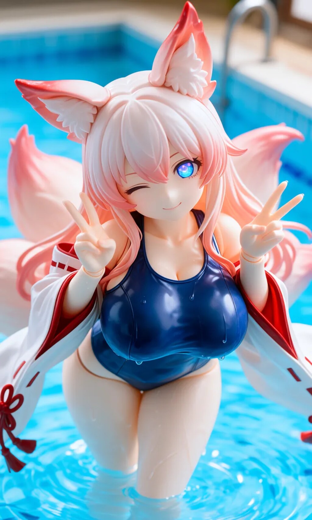 異世界制服少女達　スク水　九尾の狐  ご主人様？ 何処から見るですか？
