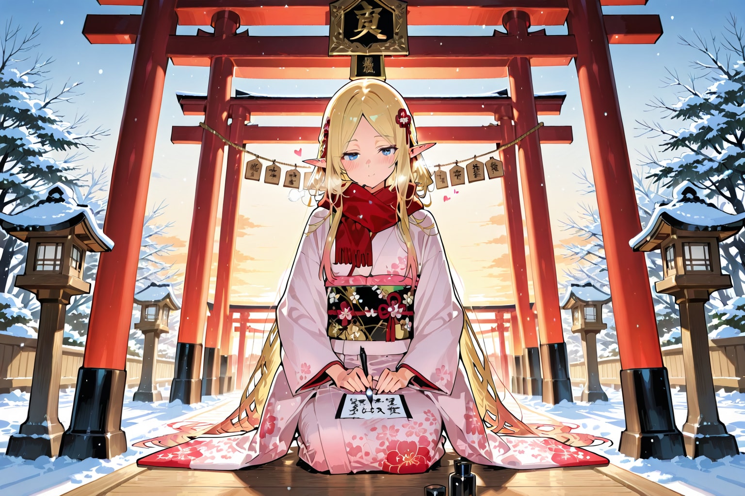 正月に絵馬を描く？エルフの女の子 | の人気AIイラスト・グラビア