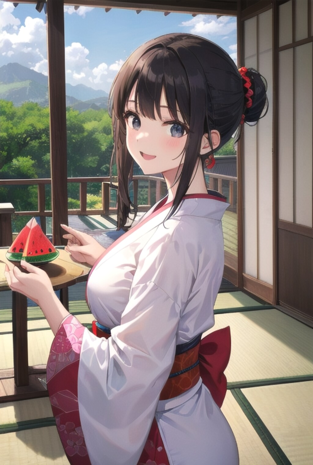 和室から日本の夏を眺める夏休み