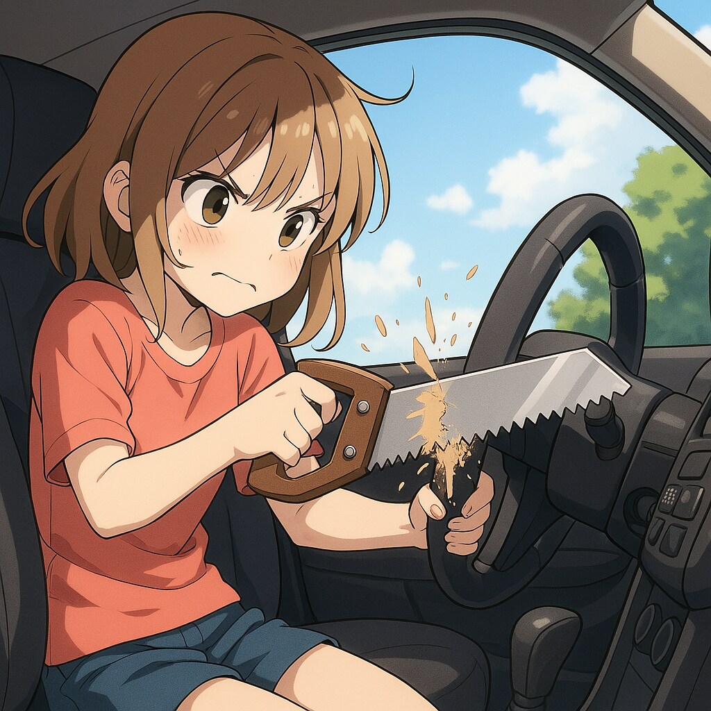 ハンドルを切る女の子