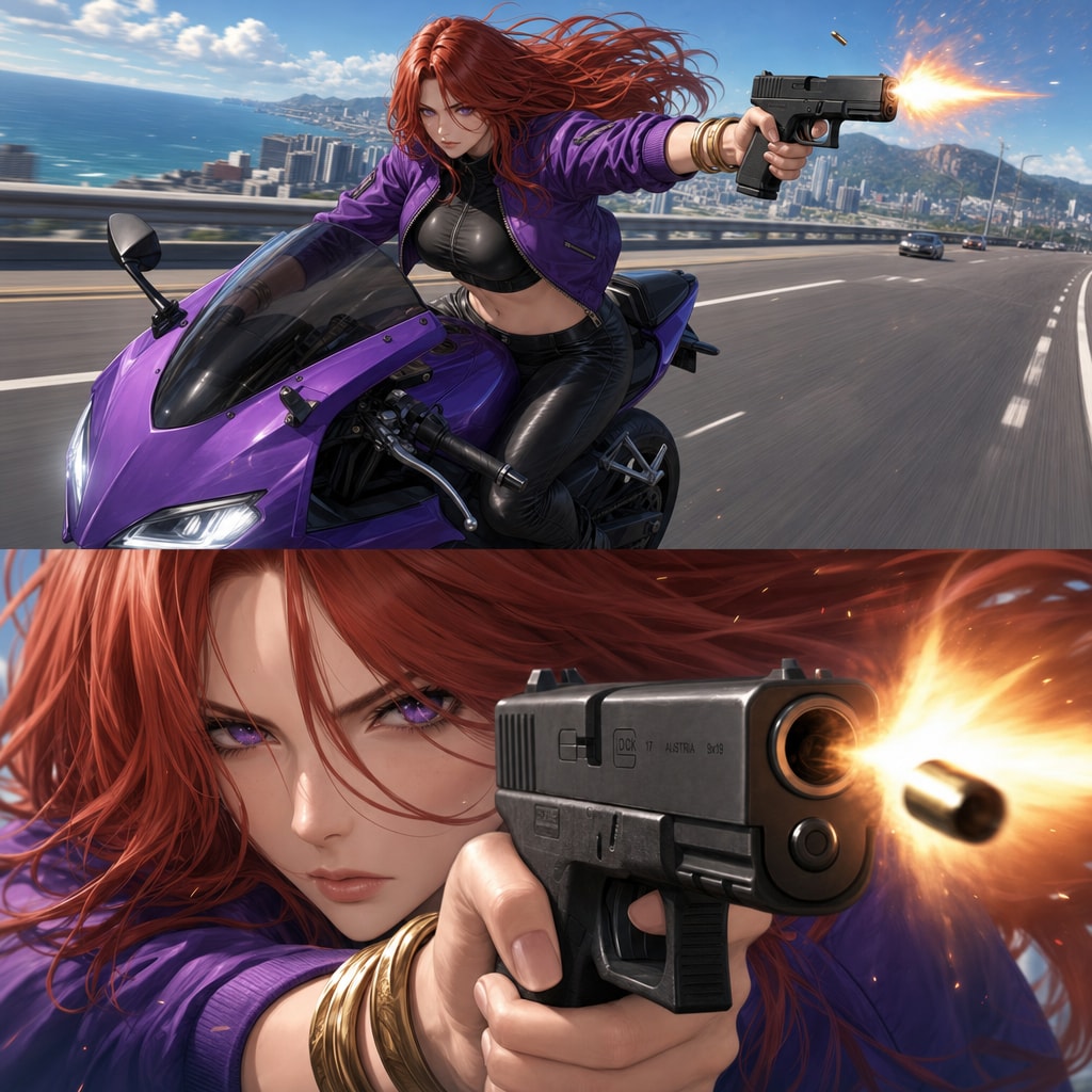 バイク走行×射撃