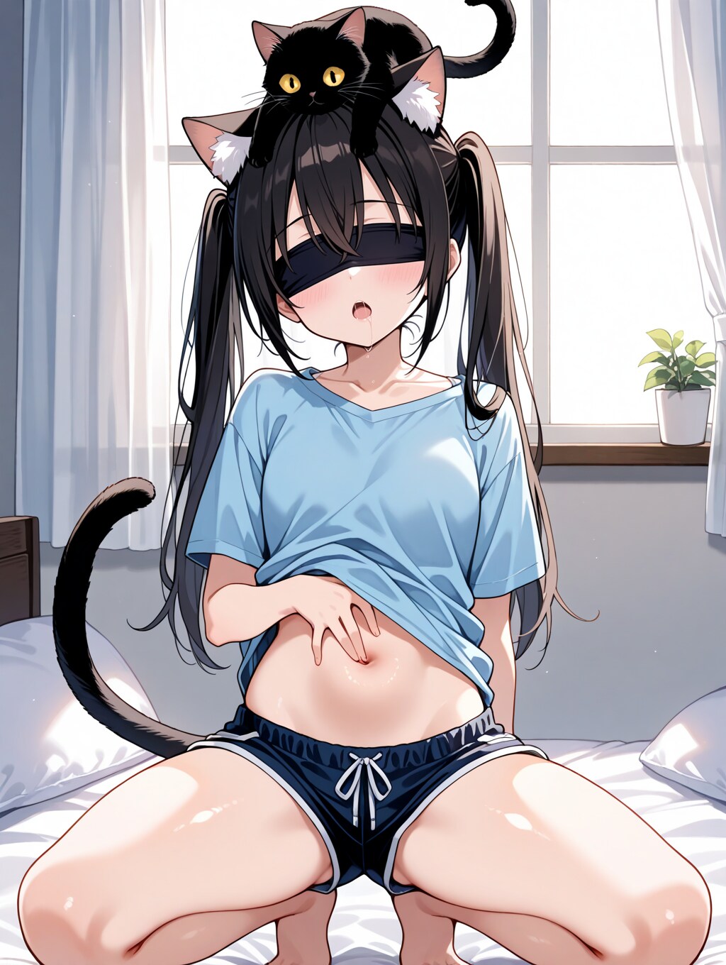 寝ぼけ眼にゃんこ添え