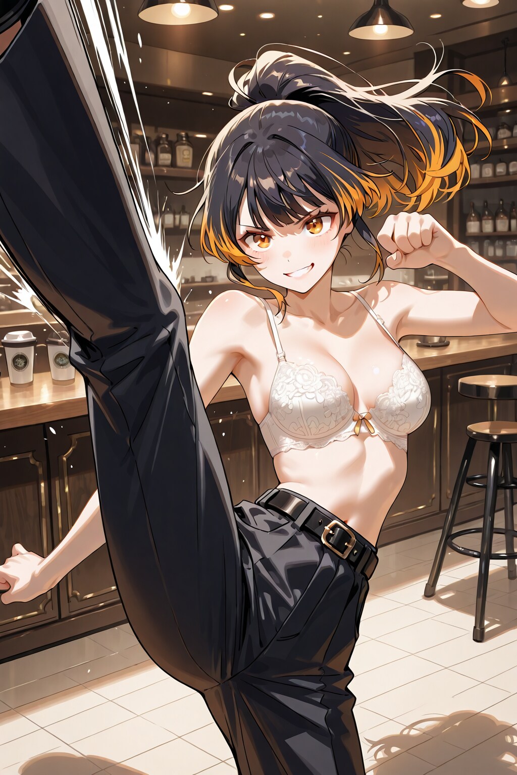 かっこかわいい韓国美少女のブラ姿のカフェテコンドー