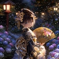 🪭 Golden Fan Beneath the Hydrangeas  「紫陽花の下の黄金扇」 6枚目