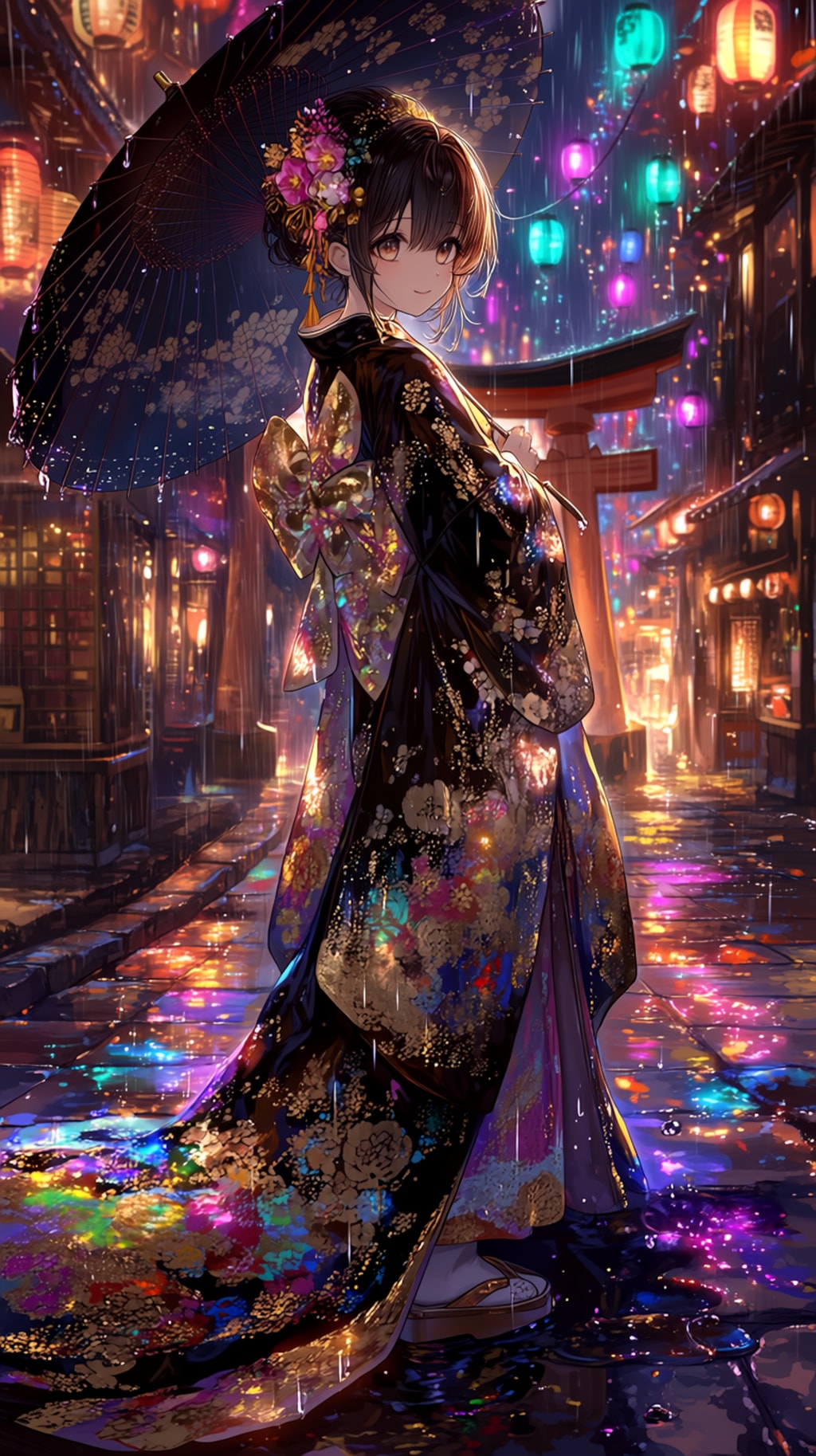 🪭 Golden Fan Beneath the Hydrangeas  「紫陽花の下の黄金扇」