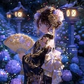 🪭 Golden Fan Beneath the Hydrangeas  「紫陽花の下の黄金扇」 5枚目