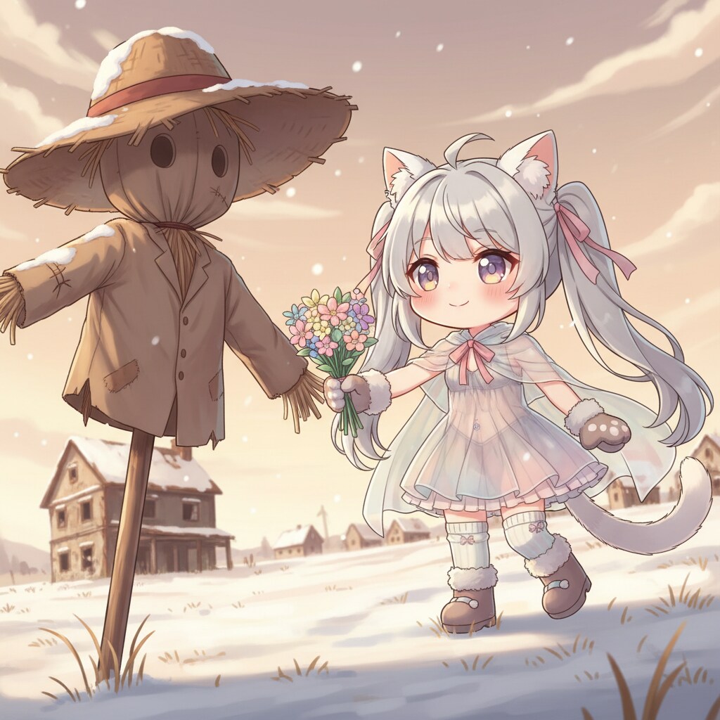 白ツイにゃん。案山子さんに花束を。