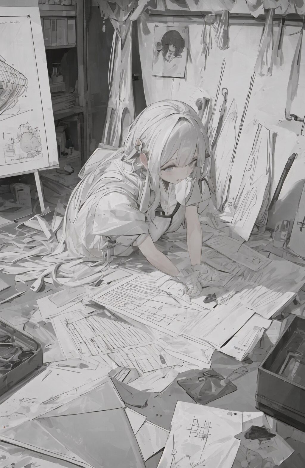 図面を書くおねえさん