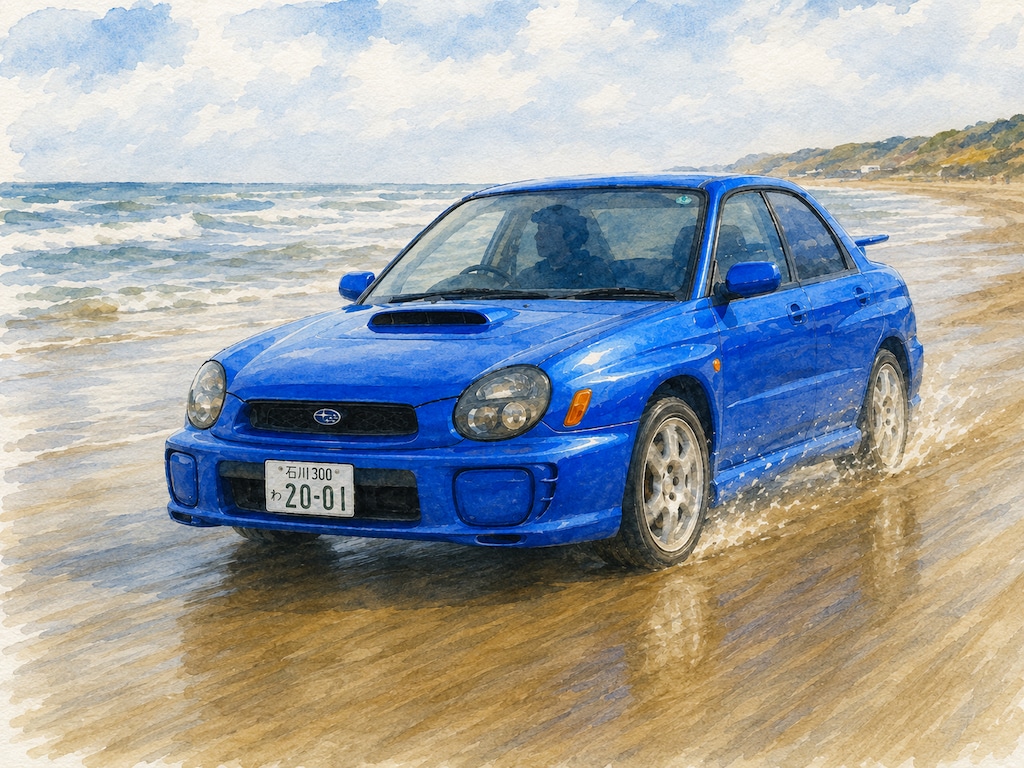 (旧車) インプレッサWRX NB-R on千里浜なぎさドライブウェイ