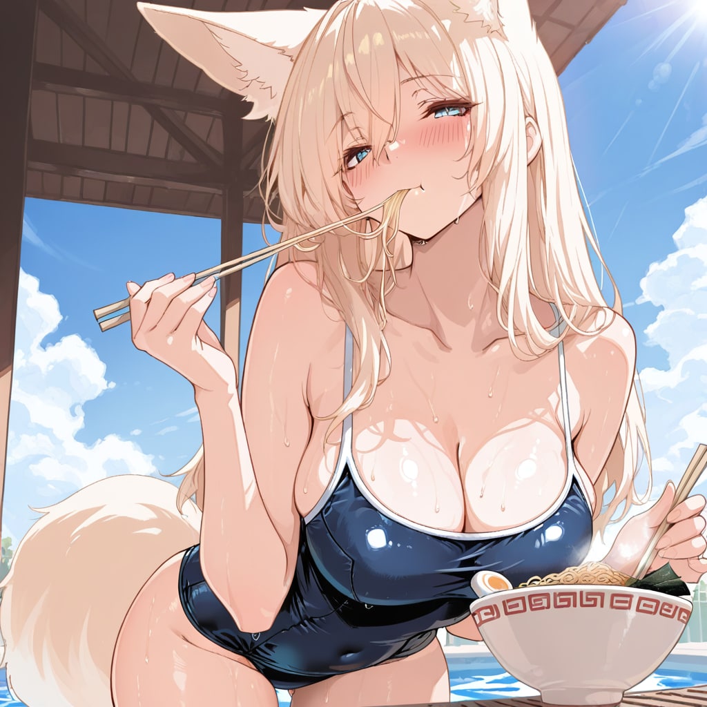 プールでラーメン！