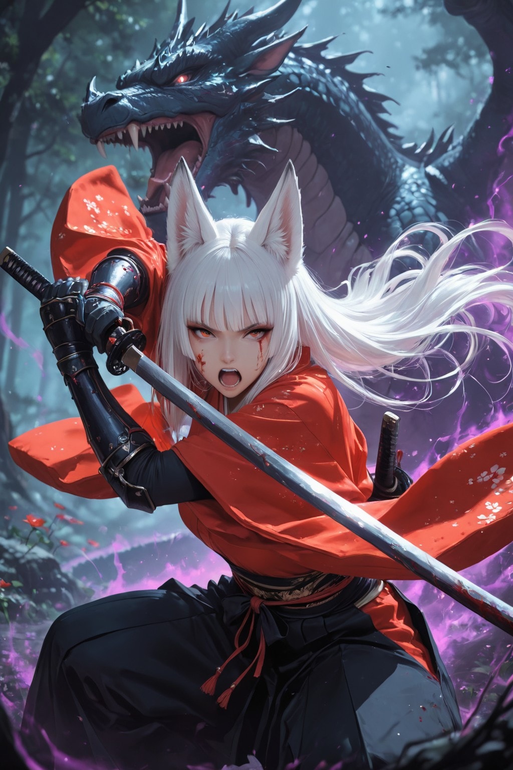 Beautiful Samurai Girl & Monster（けもみみガール。） | の人気AIイラスト・グラビア