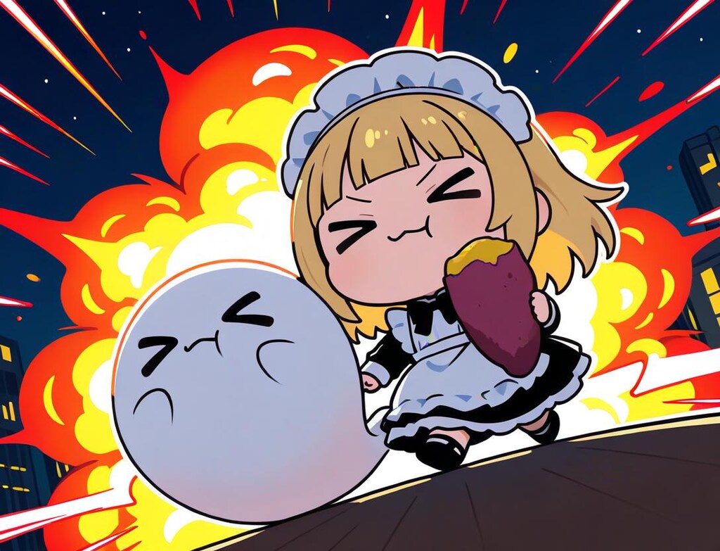 焼き芋もぐもぐマッタリお散歩メイドちゃん＆お化けさん🍠✨