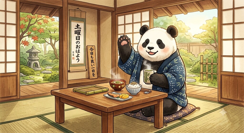 土曜日のおはようパンダ。和風。