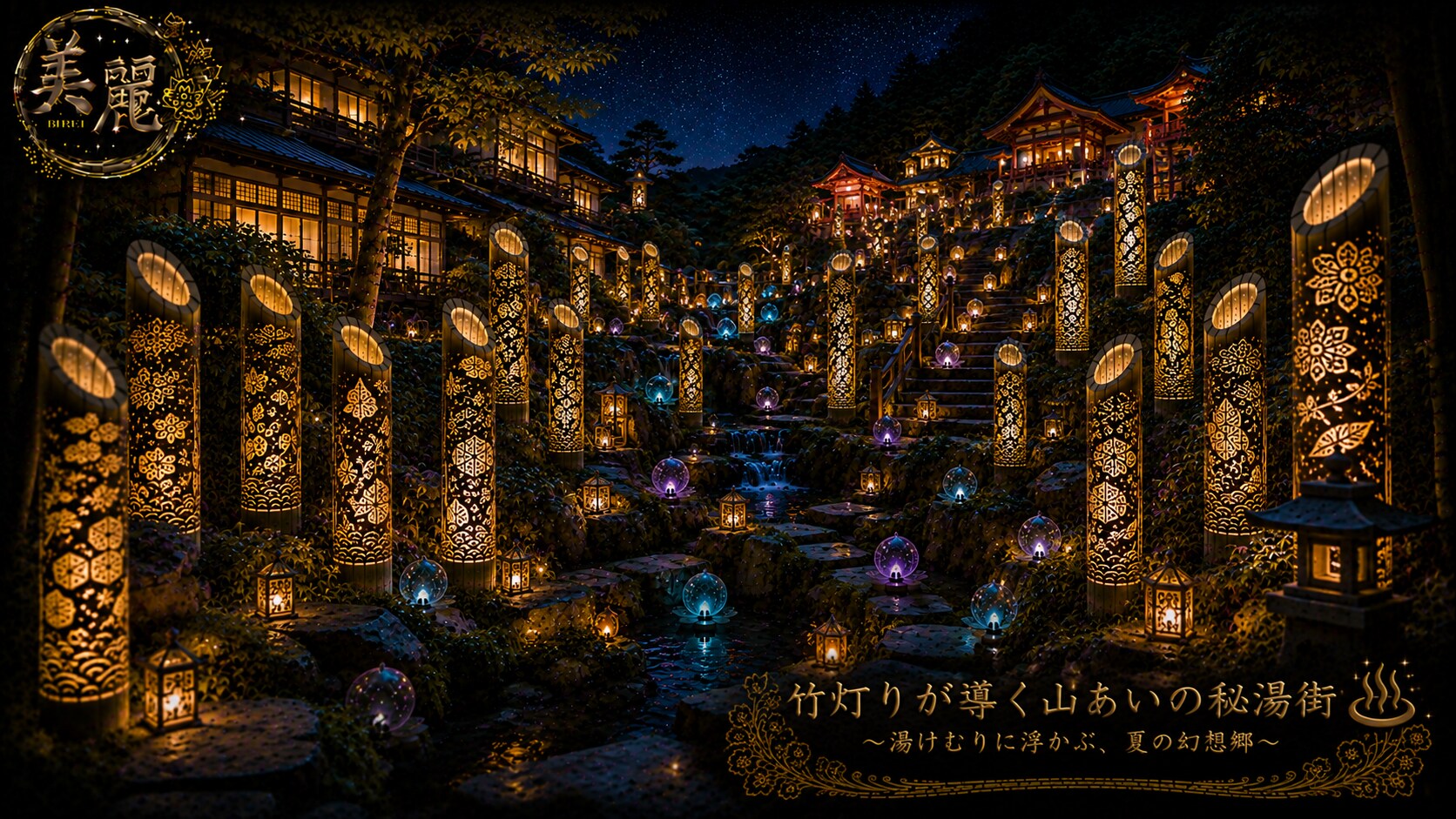 Bamboo Lanterns with Openwork Carving / 竹灯り・透かし彫りアート #patreon #ChatGPT #customGPT #GPTs #美麗 #竹灯り #Ba | の人気AIイラスト・グラビア