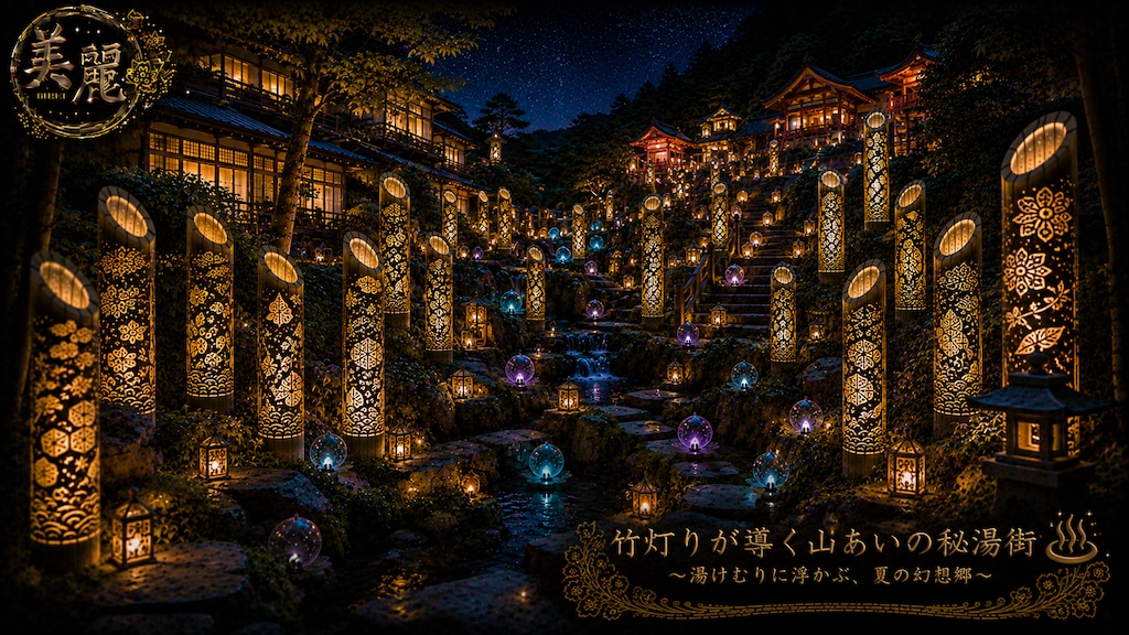 Bamboo Lanterns with Openwork Carving / 竹灯り・透かし彫りアート #patreon #ChatGPT #customGPT #GPTs #美麗 #竹灯り #Ba