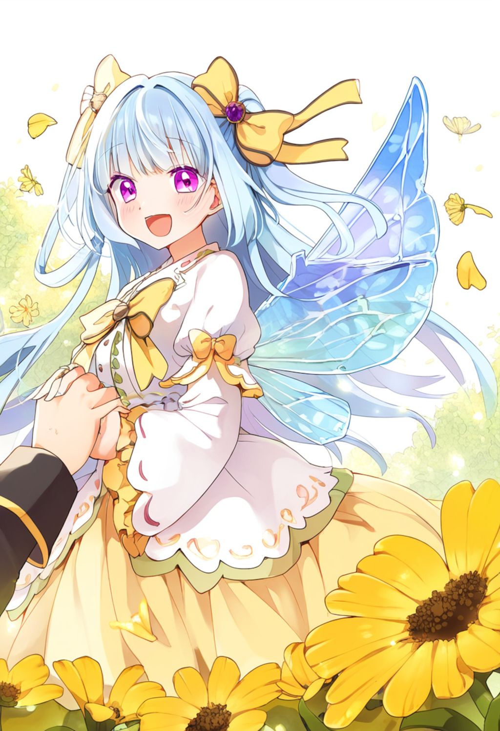 In a golden garden party setting