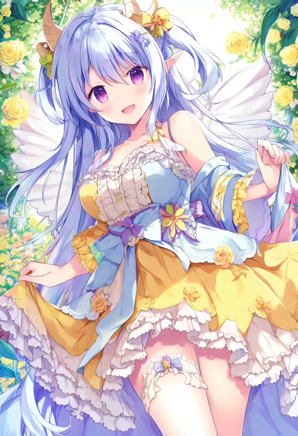 In a golden garden party setting