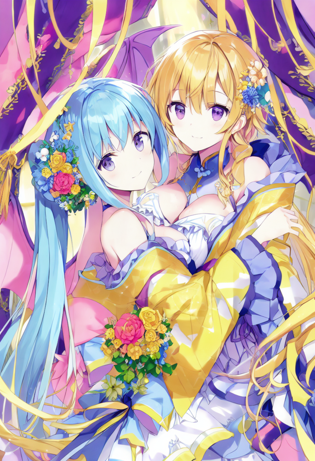 In a golden garden party setting