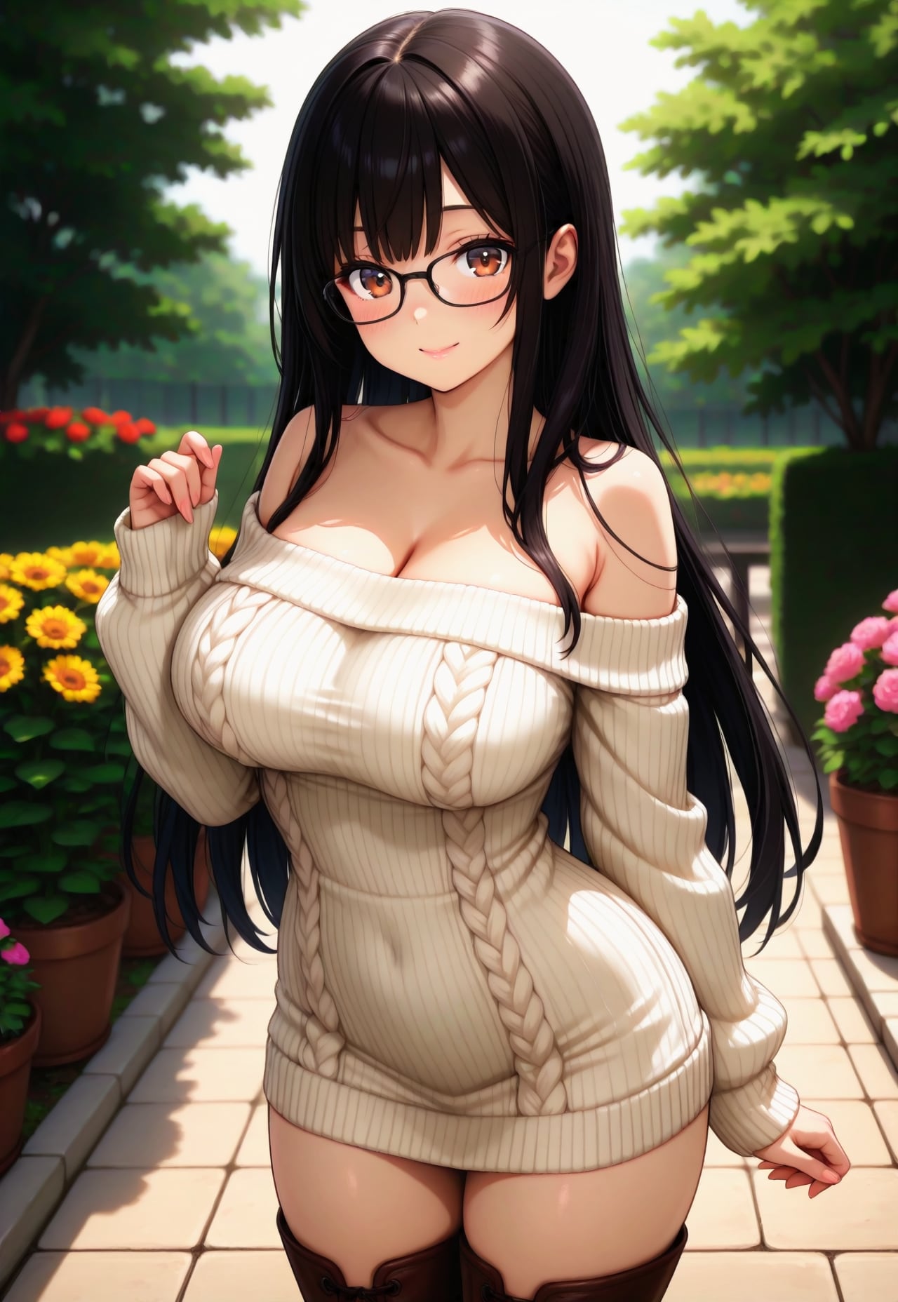 982（クリーム色のオフショルニットワンピ）