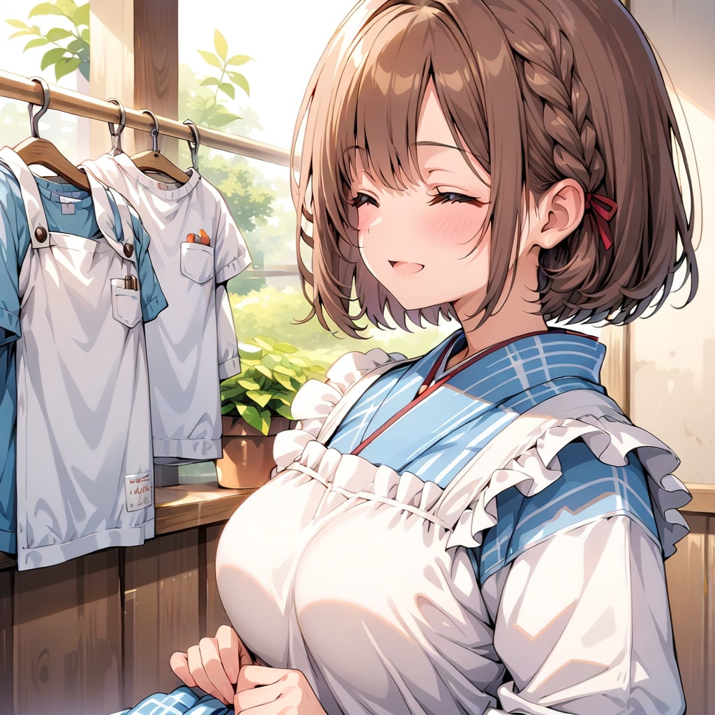 割烹着の妻今日は洗濯物良く乾きそうね