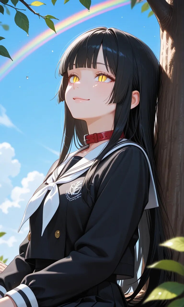 木の上で雨宿り