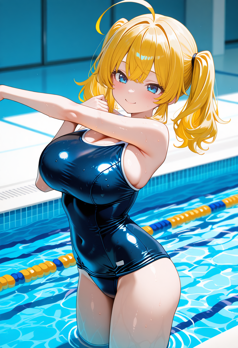 スク水 金髪ツインテール