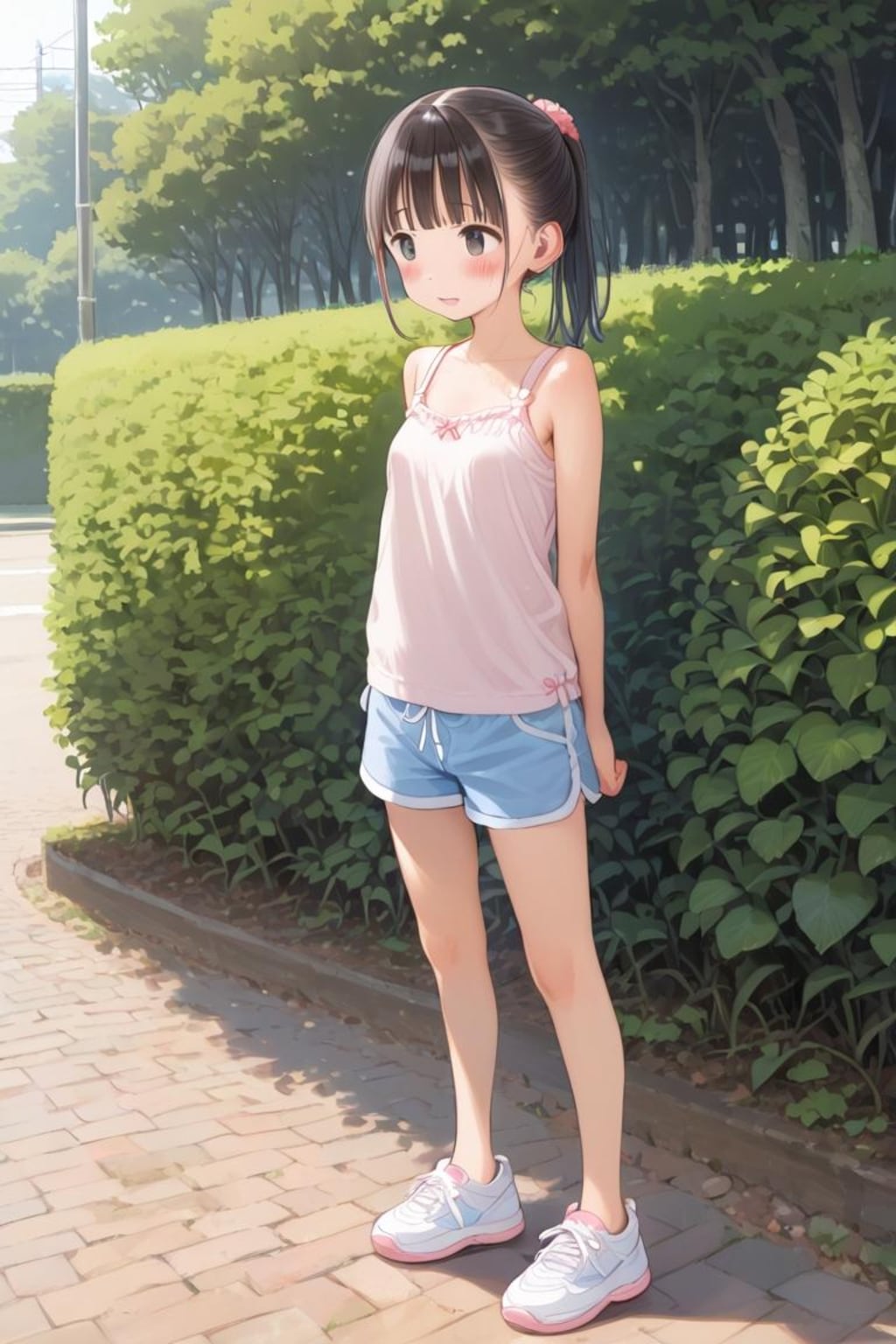 ポニテ〇リJ〇ちゃんのキャミソール＆ショーパン姿