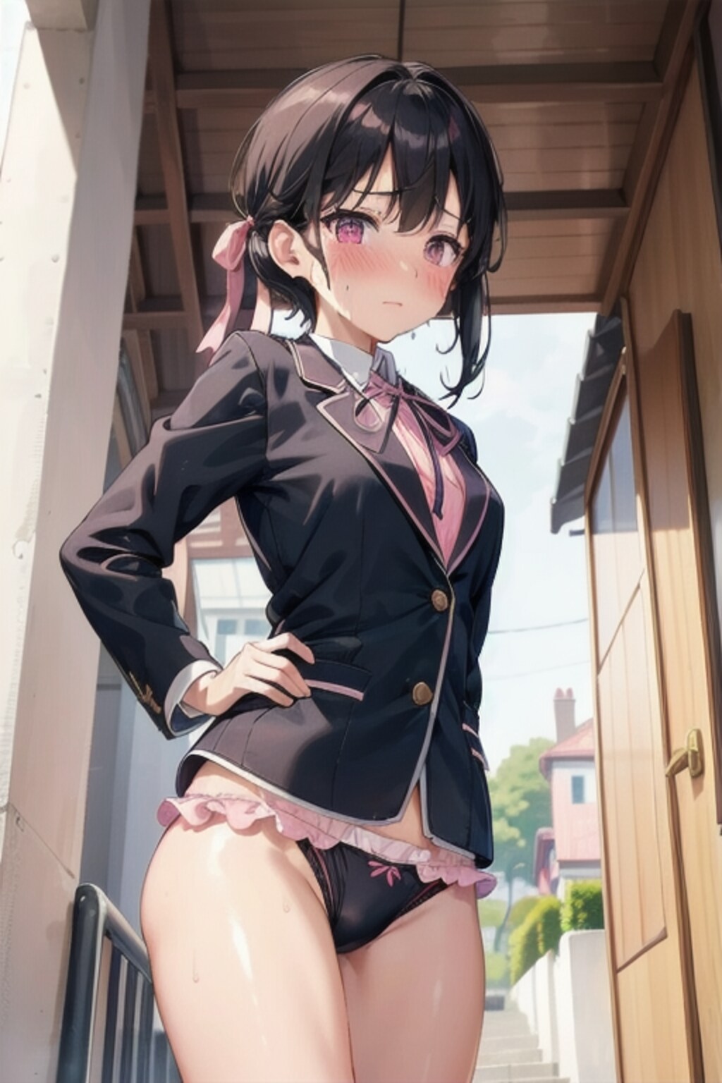 上は制服、下はブルマ