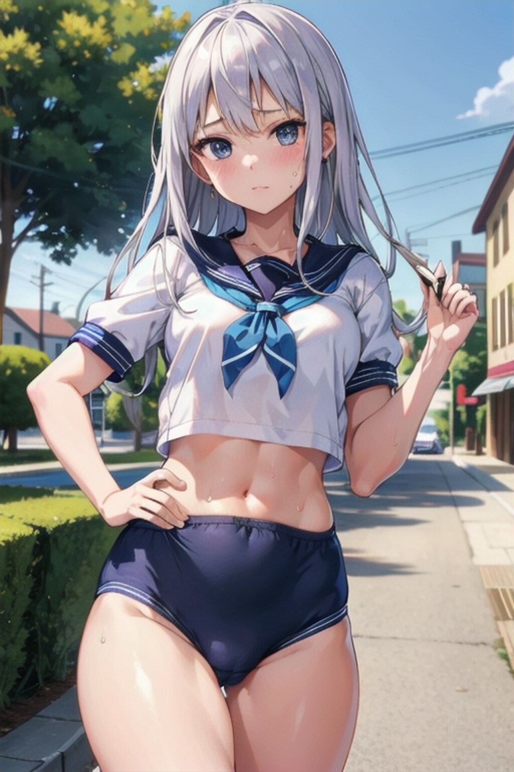 上は制服、下はブルマ