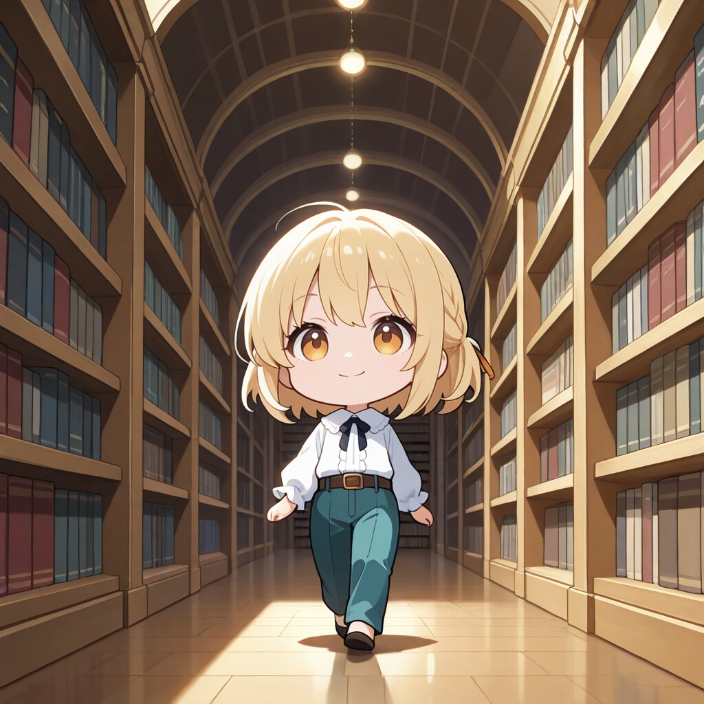 図書館内を歩く御嬢さん