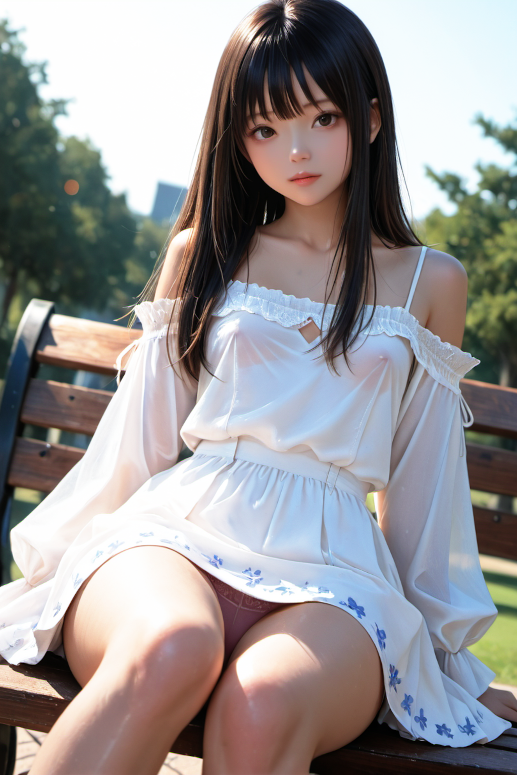 ベンチでくつろぐ