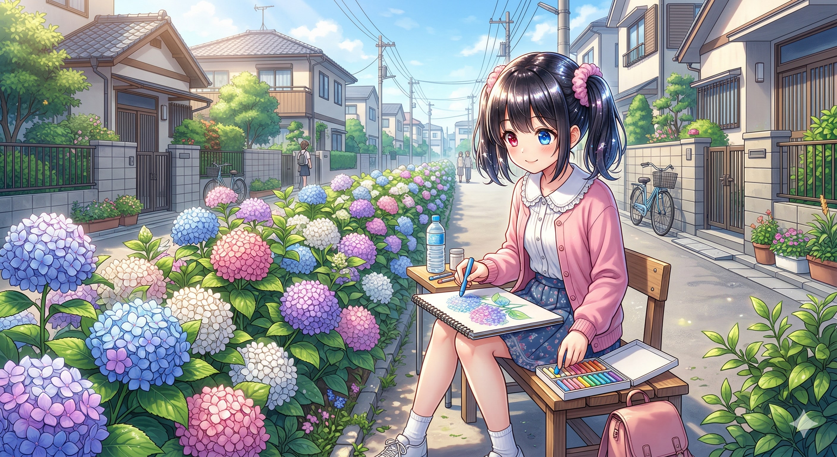 パステルでスケッチしているアケちゃん | の人気AIイラスト・グラビア