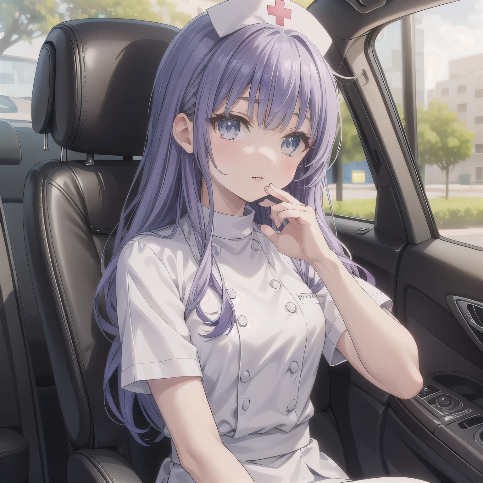 紫髪ロングで車内の少女 | の人気AIイラスト・グラビア