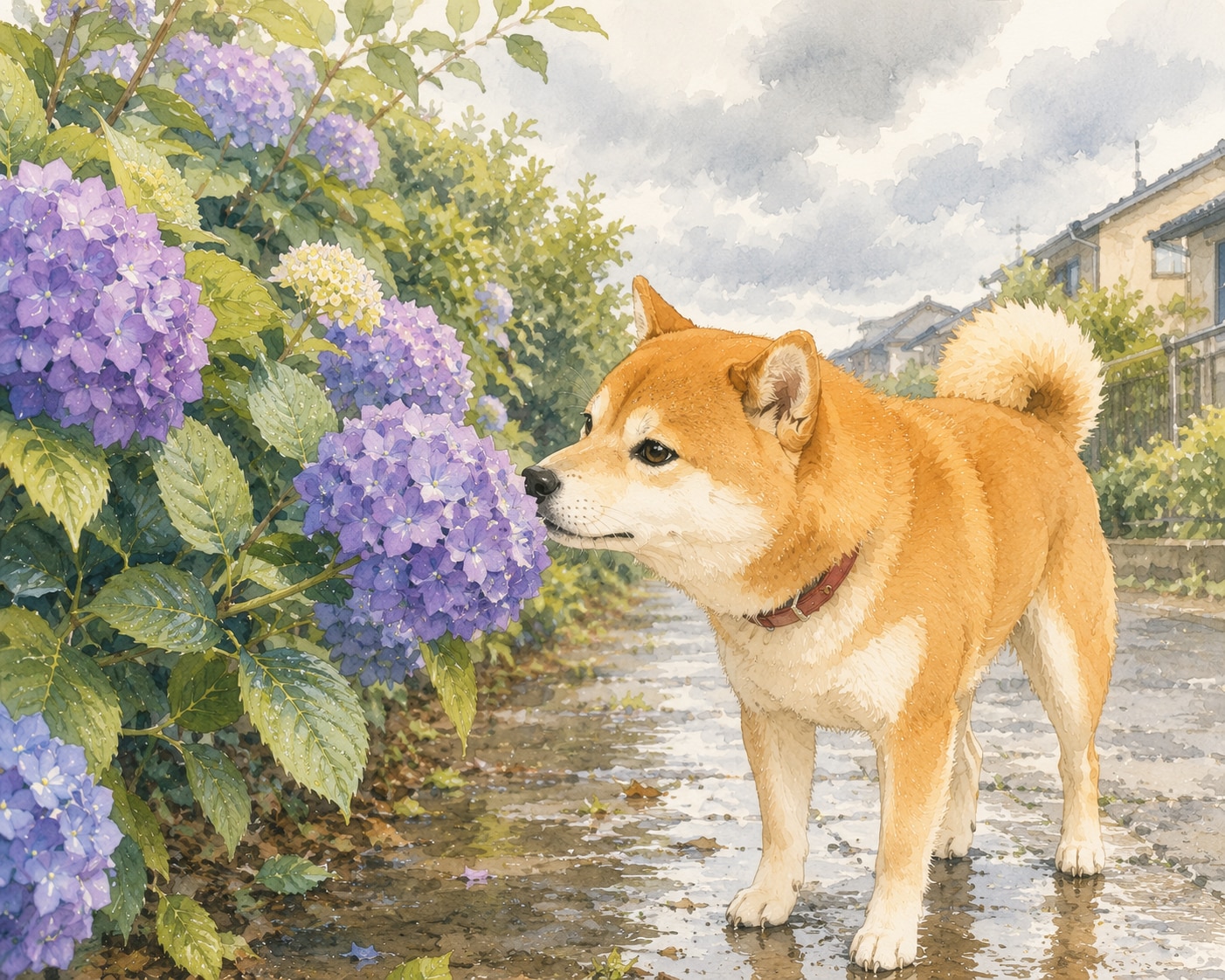 柴と紫陽花