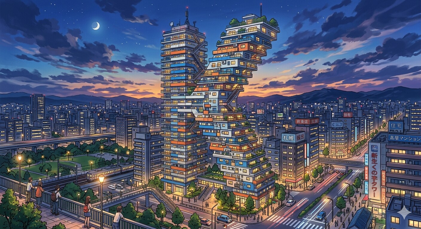 くの字に曲がったタワマン | の人気AIイラスト・グラビア