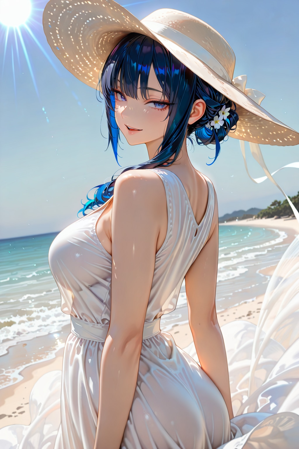 【夏コーデ】紺髪お姉さん
