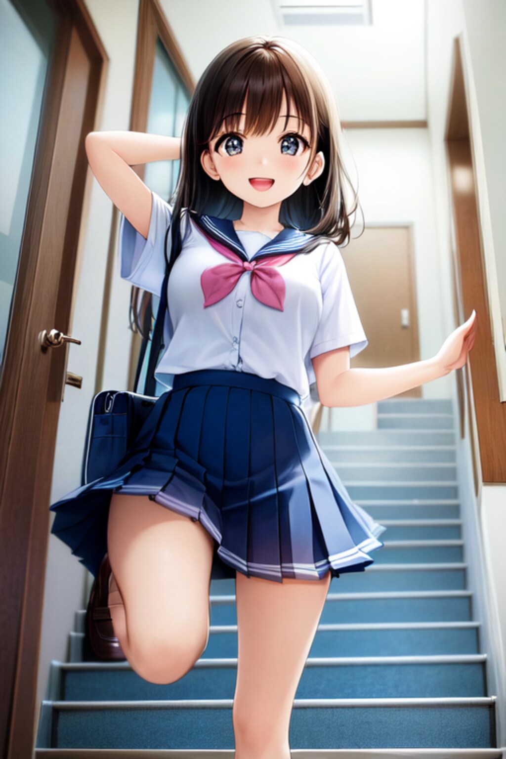 元気力で階段を飛ぶJK