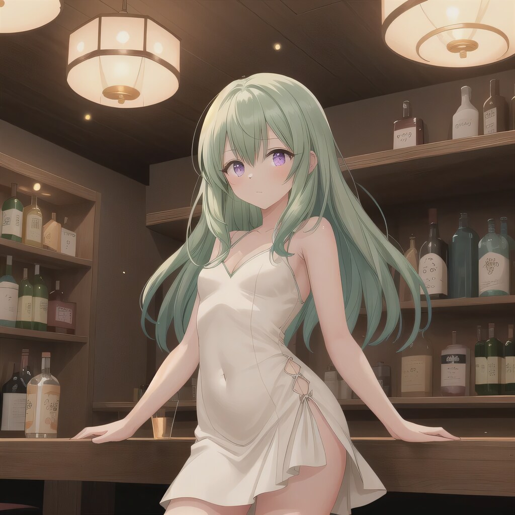 緑髪ロングで酒場の少女