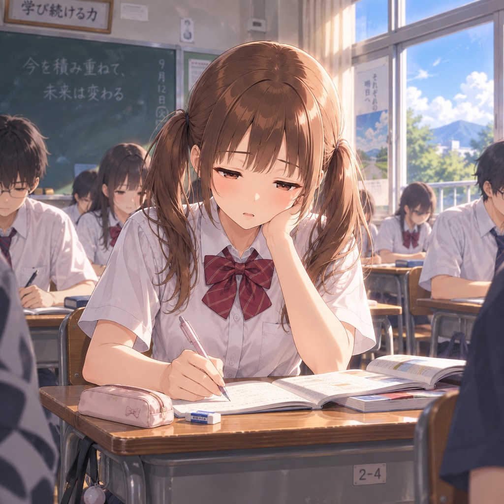 梢の日常　眠気と戦う梢。