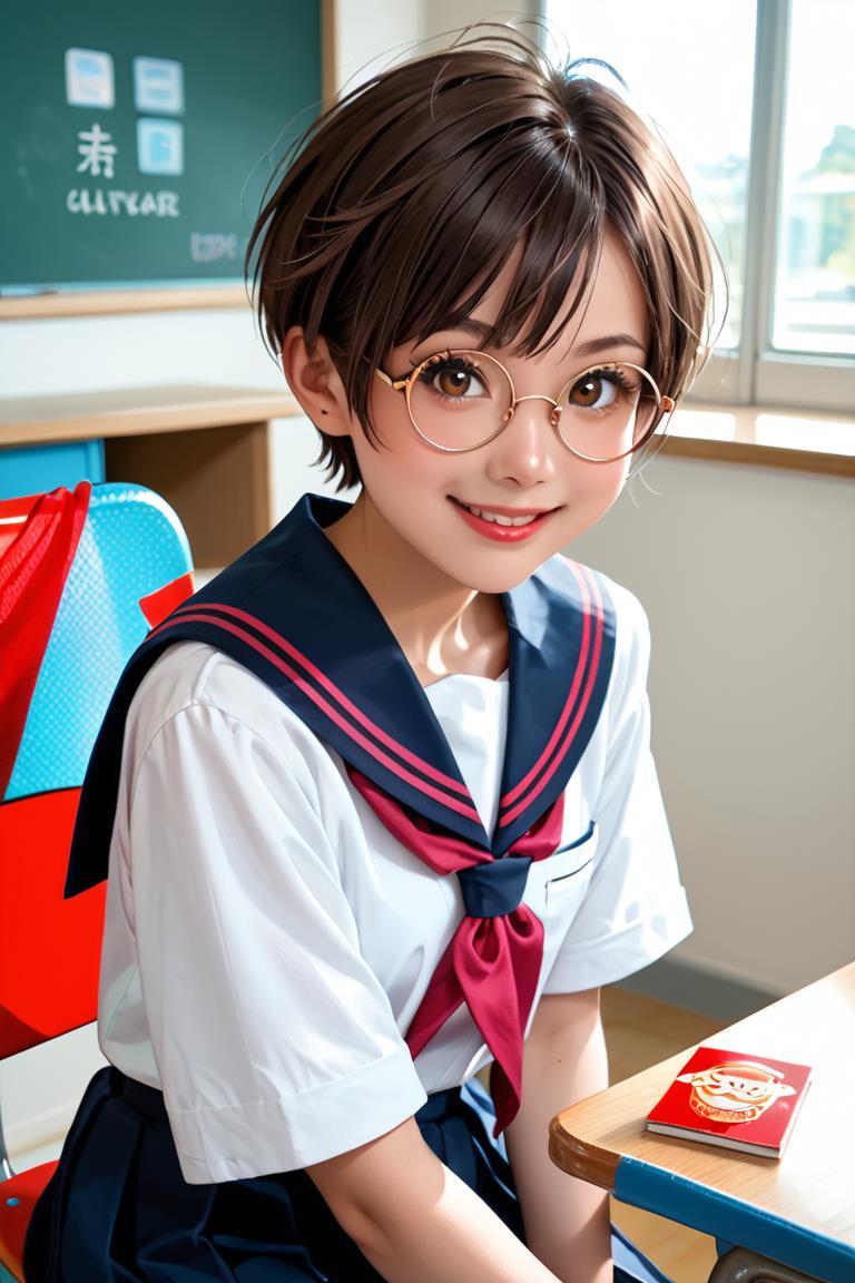 丸メガネ女子高生 | の人気AIイラスト・グラビア