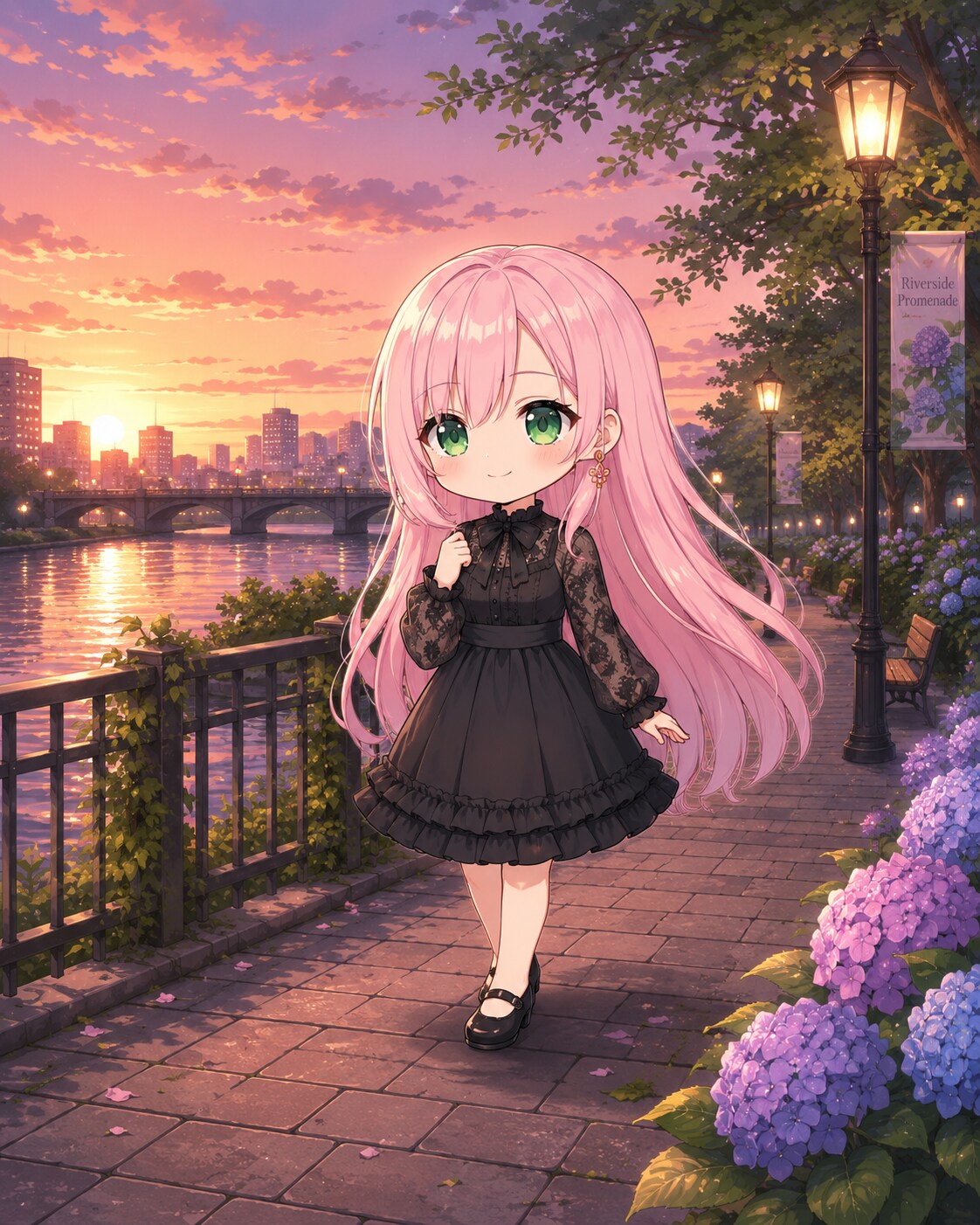紫陽花と夕暮れ散歩