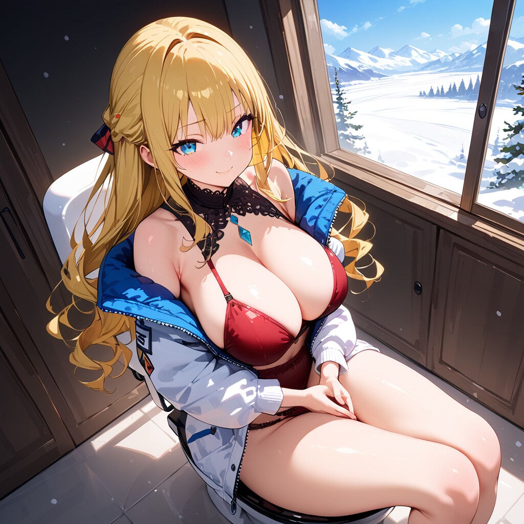 うちの子と冬のコテージのトイレ