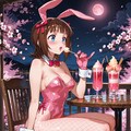 バニーガール衣装のはるるんと夜桜(ちちぷい版) 2枚目