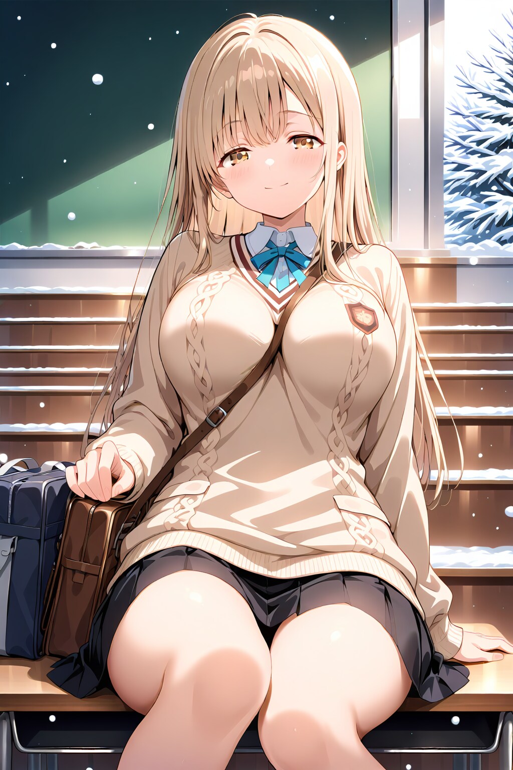 机に座る女の子