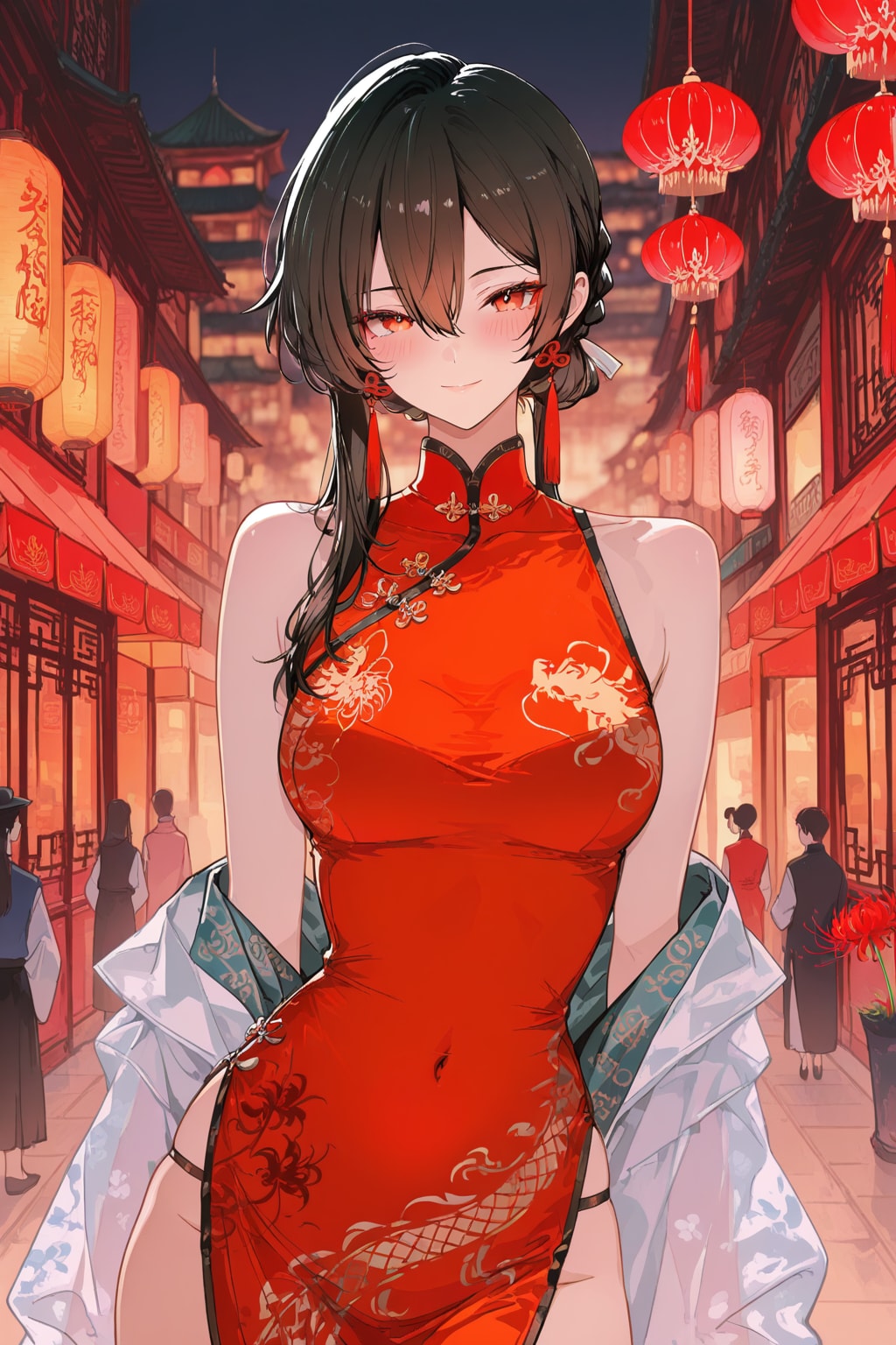 竜と彼岸花のチャイナドレス | の人気AIイラスト・グラビア